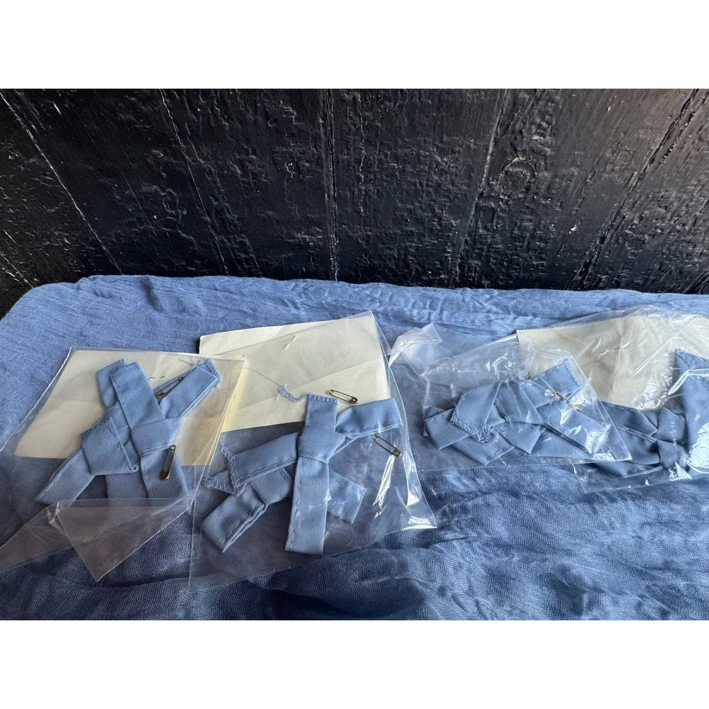Vintage Model Curtain Co Light Blue Pin-On Bows and Fabric Lot Window Decor